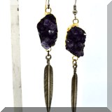 J045. Gold and amethyst feather earrings. Hooks have been replaced and do not match. - $48 